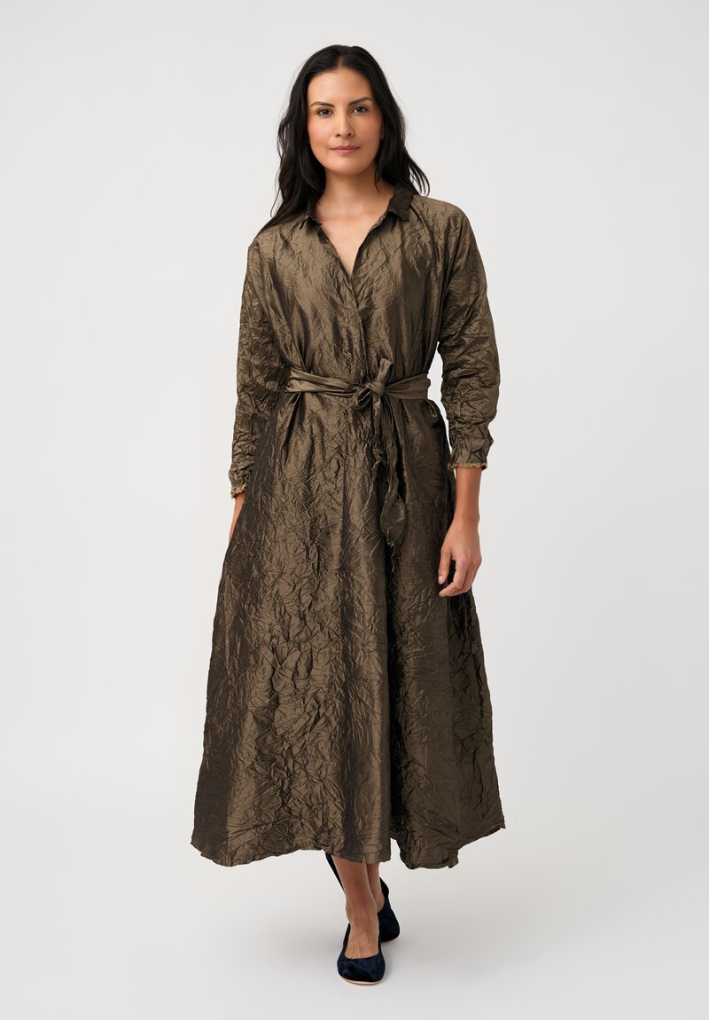 Daniela Gregis Washed Silk Spicchi Colletto Collared Dress in Dark Bronze