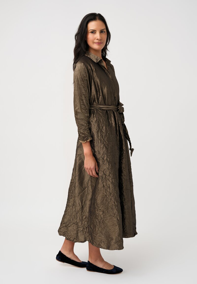 Daniela Gregis Washed Silk Spicchi Colletto Collared Dress in Dark Bronze