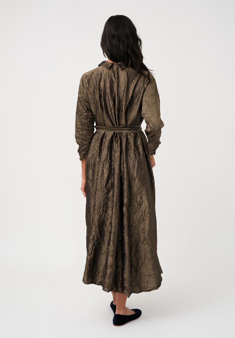 Daniela Gregis Washed Silk Spicchi Colletto Collared Dress in Dark Bronze