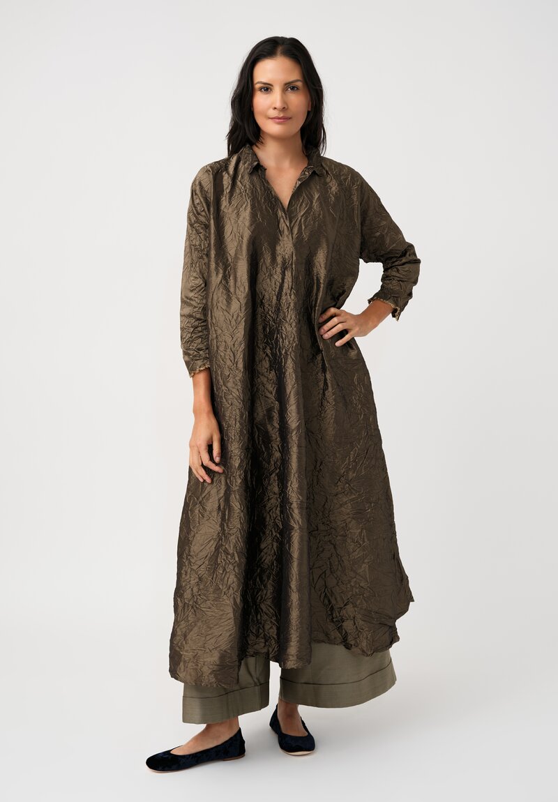 Daniela Gregis Washed Silk Spicchi Colletto Collared Dress in Dark Bronze