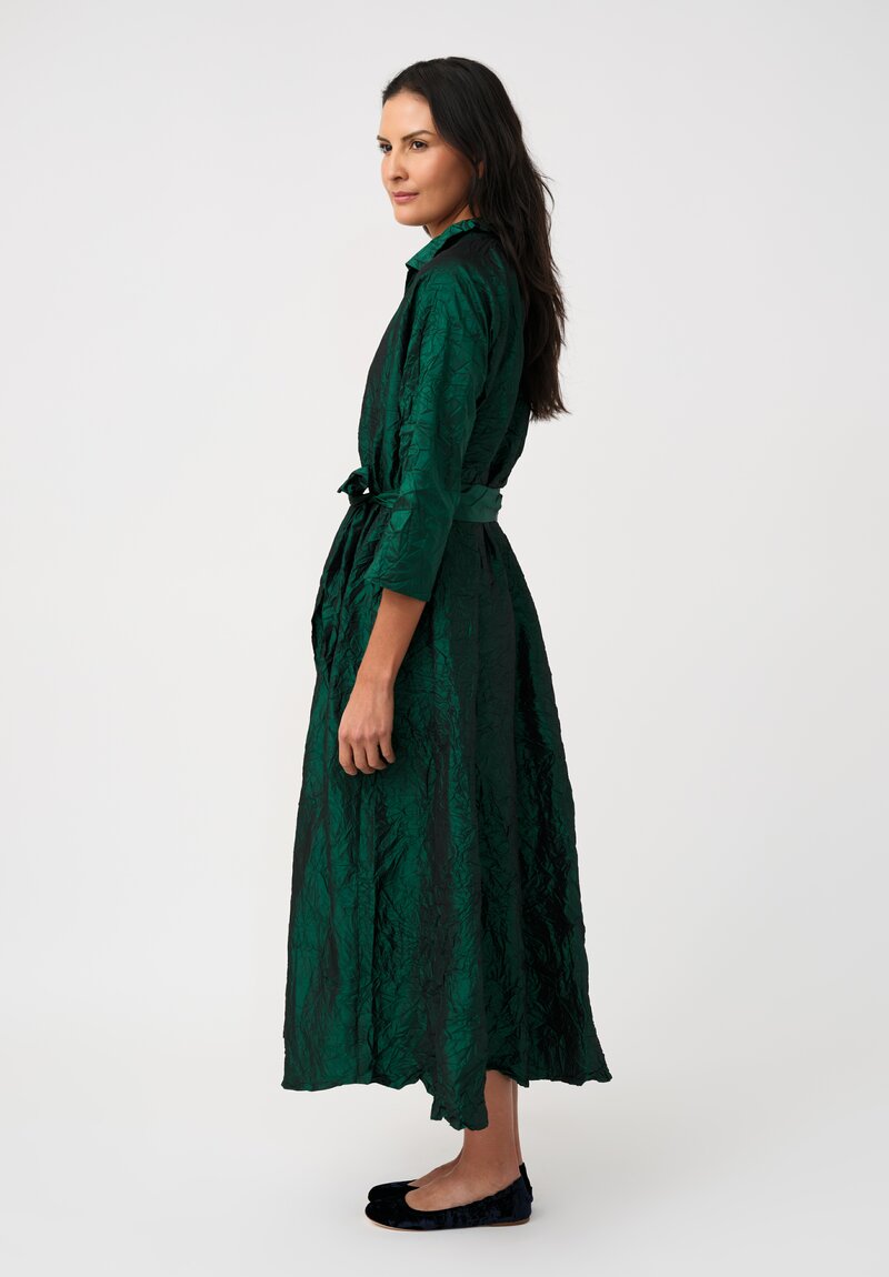 Daniela Gregis Washed Silk Spicchi Colletto Collared Dress in Emerald Green