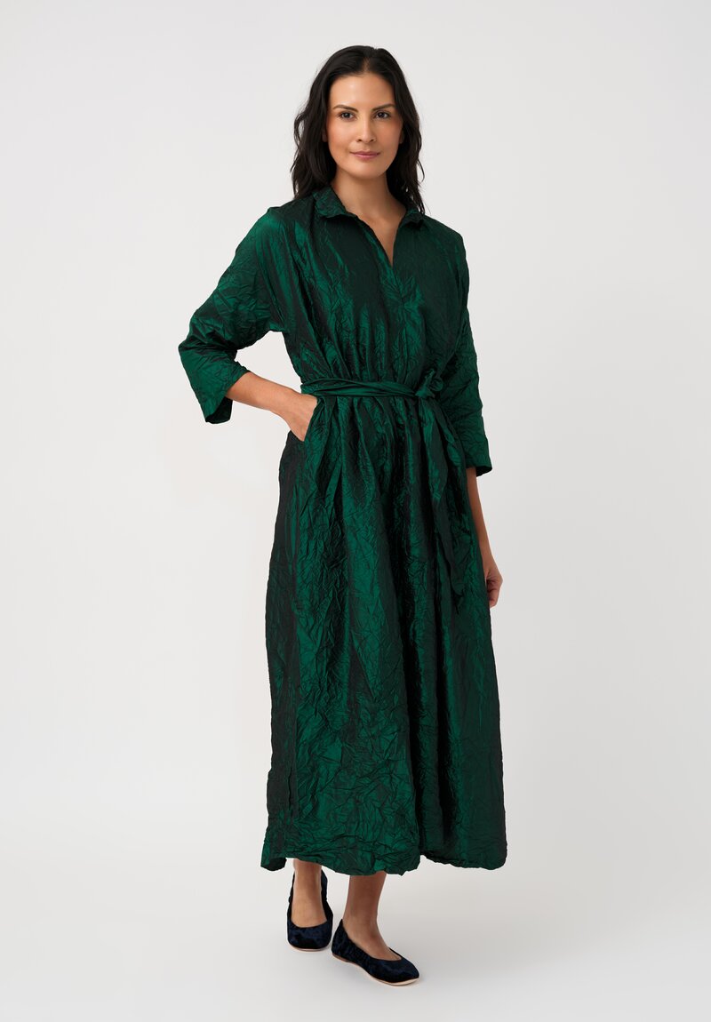 Daniela Gregis Washed Silk Spicchi Colletto Collared Dress in Emerald Green