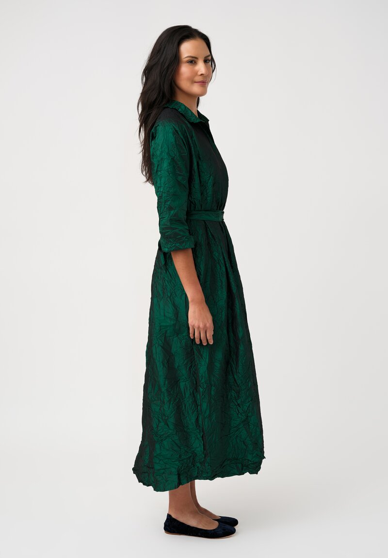 Daniela Gregis Washed Silk Spicchi Colletto Collared Dress in Emerald Green