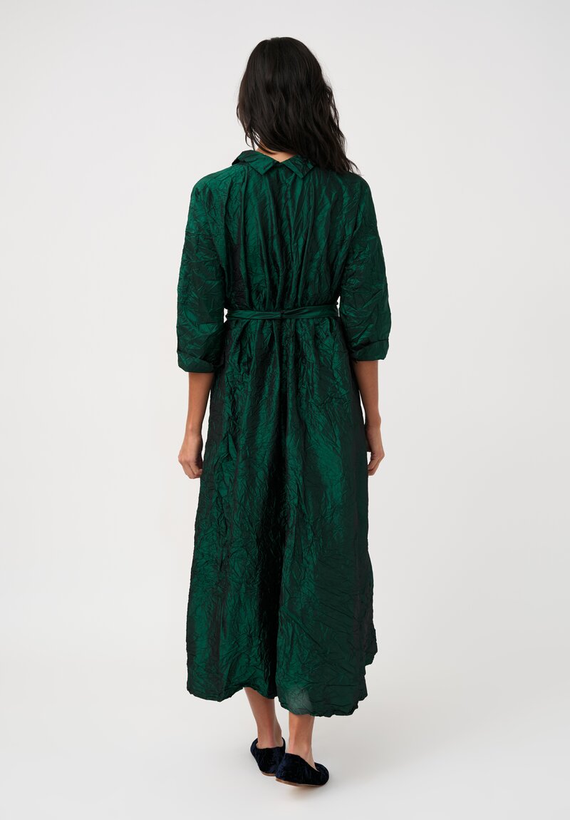 Daniela Gregis Washed Silk Spicchi Colletto Collared Dress in Emerald Green