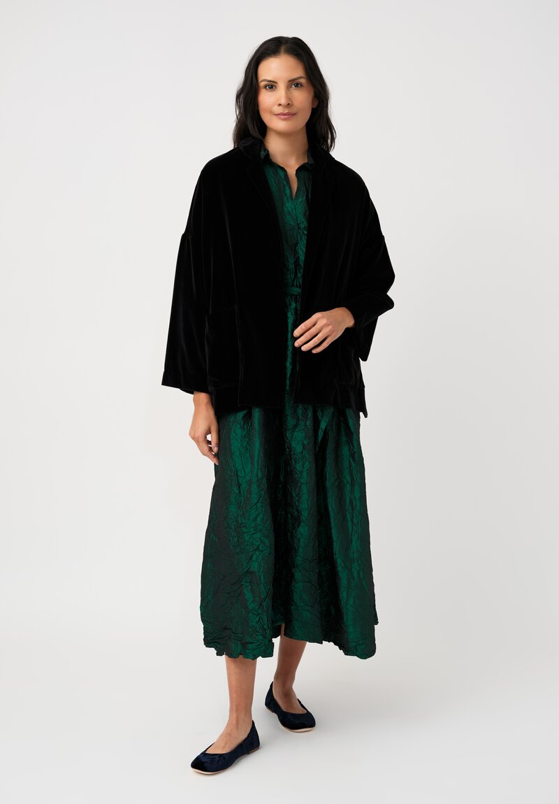 Daniela Gregis Washed Silk Spicchi Colletto Collared Dress in Emerald Green