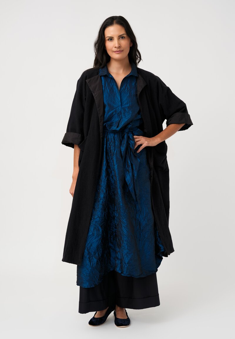 Daniela Gregis Washed Silk Spicchi Colletto Collared Dress in Petrol Blue