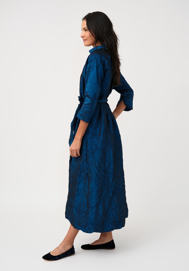 Daniela Gregis Washed Silk Spicchi Colletto Collared Dress in Petrol Blue