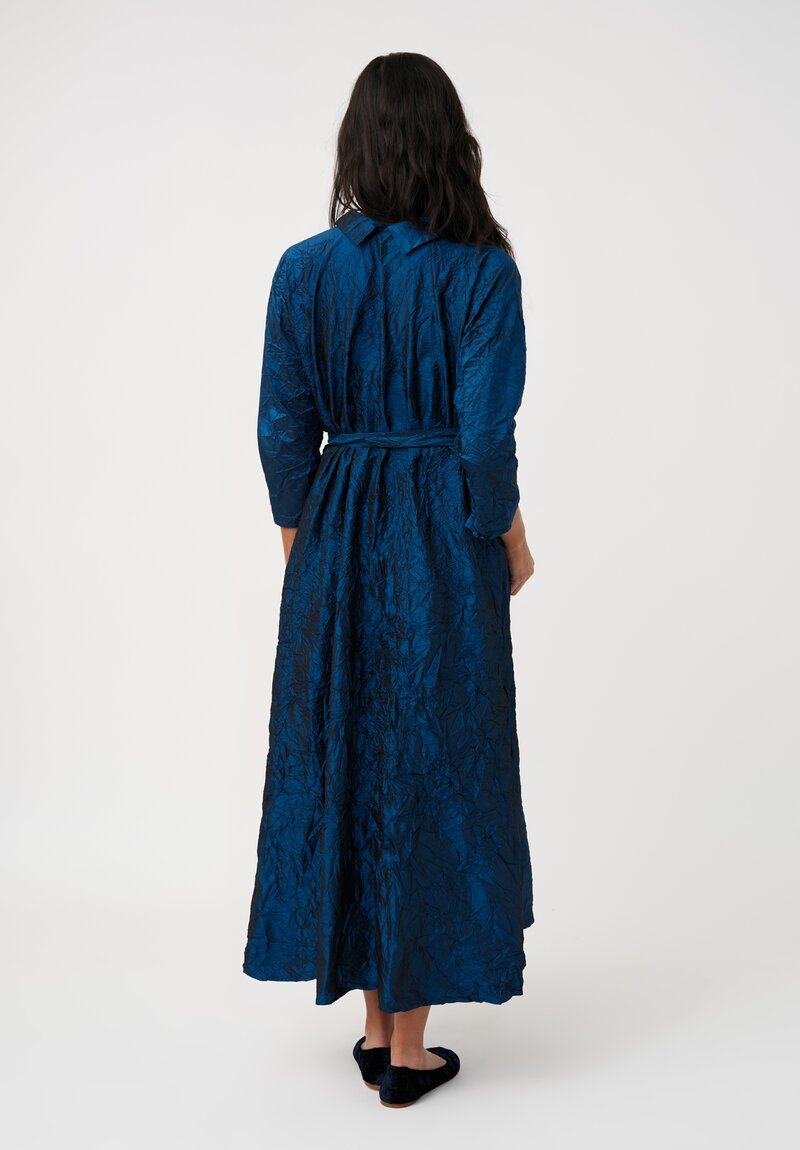 Daniela Gregis Washed Silk Spicchi Colletto Collared Dress in Petrol Blue