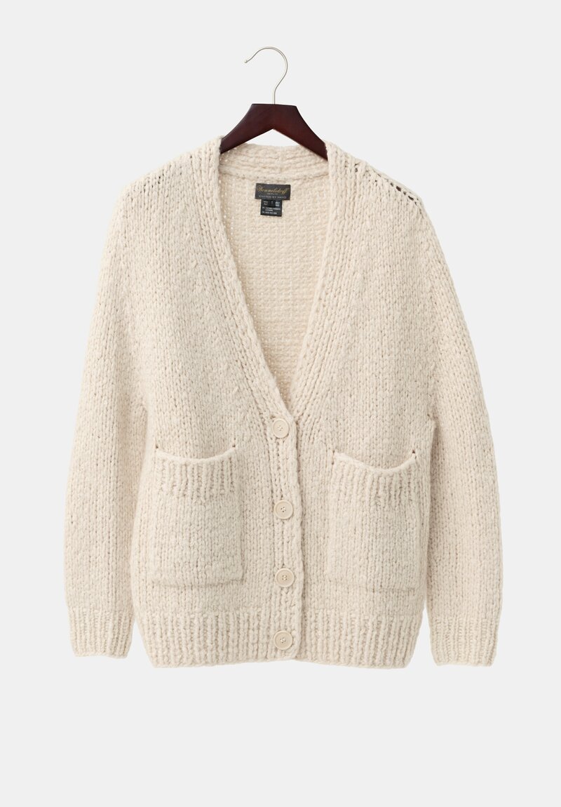 Wommelsdorff Hand-Knit Cashmere & Silk Luna Cardigan in Ivory & Latte Cream	