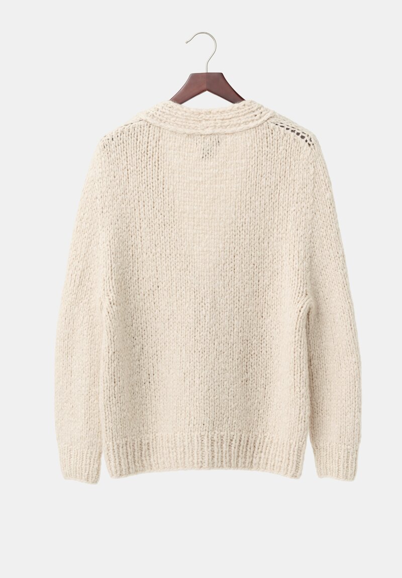 Wommelsdorff Hand-Knit Cashmere & Silk Luna Cardigan in Ivory & Latte Cream	