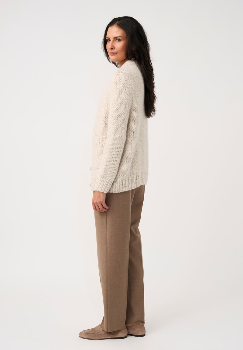 Wommelsdorff Hand-Knit Cashmere & Silk Luna Cardigan in Ivory & Latte Cream	