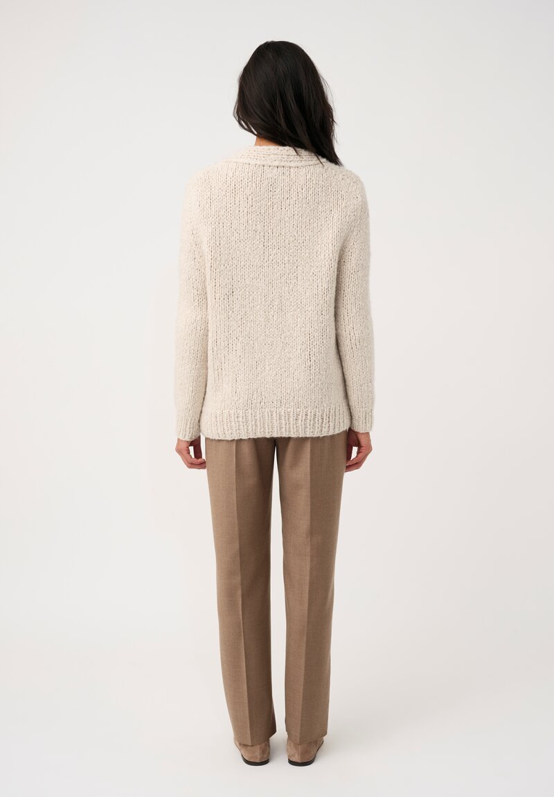 Wommelsdorff Hand-Knit Cashmere & Silk Luna Cardigan in Ivory & Latte Cream	