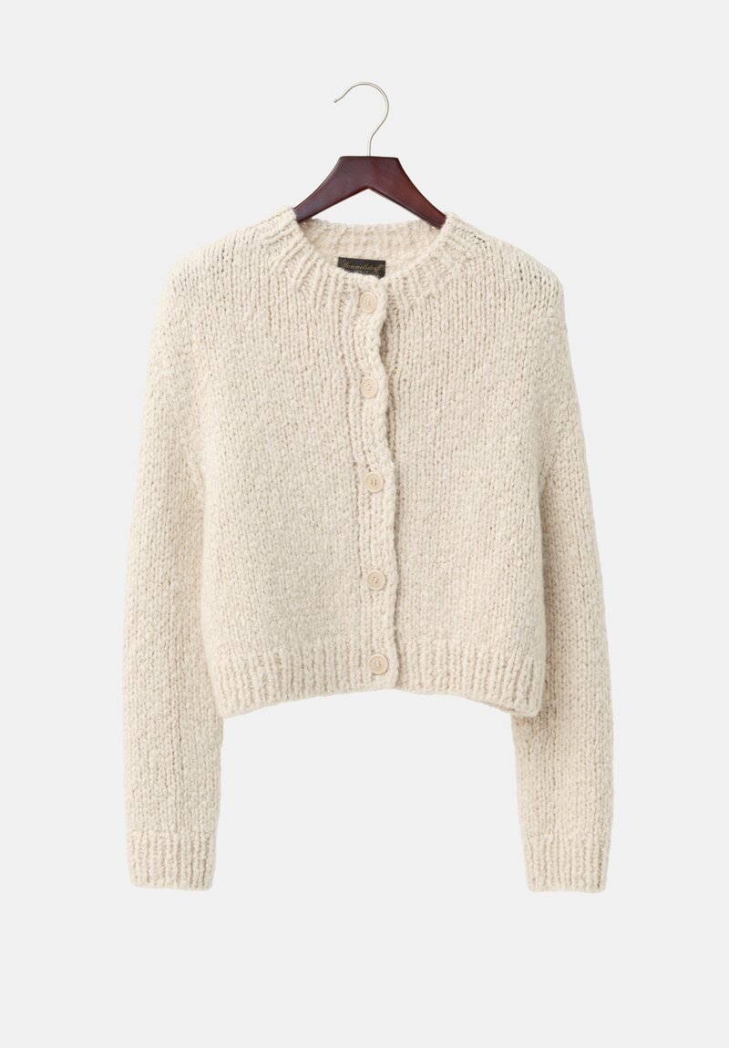 Wommelsdorff Cashmere & Silk Hand-Knit Tara Button-Up Sweater in Ivory & Latte Cream	