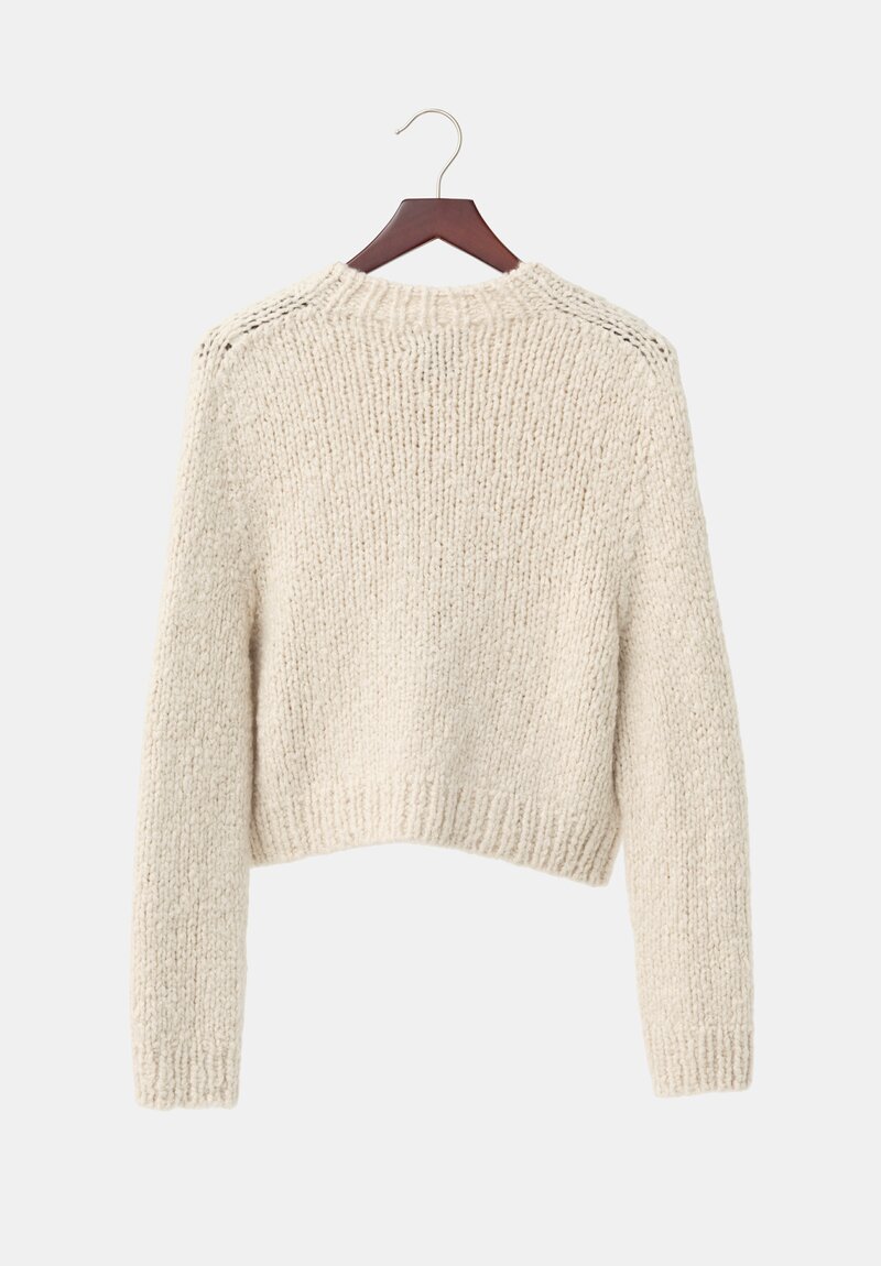 Wommelsdorff Cashmere & Silk Hand-Knit Tara Button-Up Sweater in Ivory & Latte Cream	