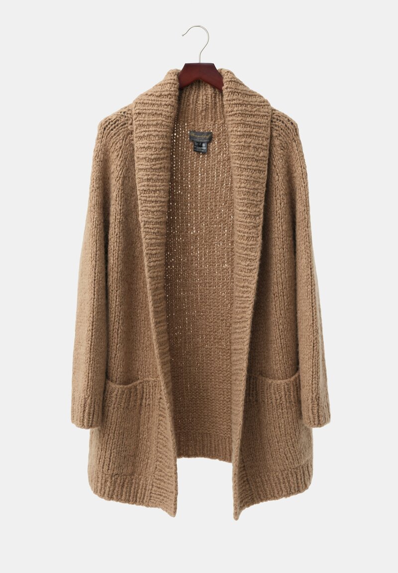 Wommelsdorff Cashmere & Silk Hand-Knit Ava Cardigan in Camel Brown	