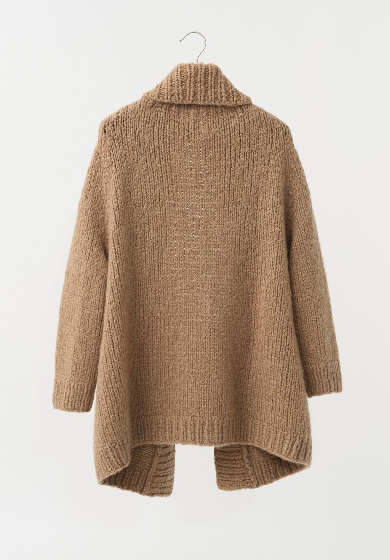 Wommelsdorff Cashmere & Silk Hand-Knit Ava Cardigan in Camel Brown	