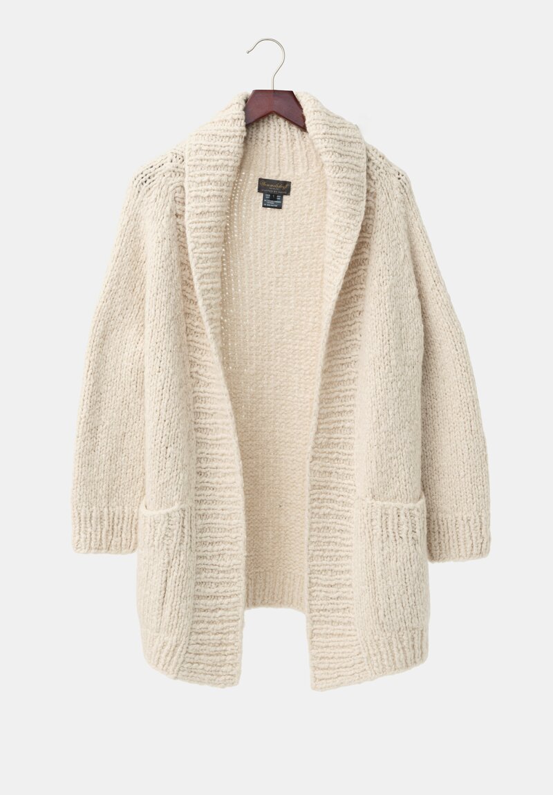 Wommelsdorff Hand-Knit Cashmere & Silk Ava Cardigan in Ivory & Latte Cream	