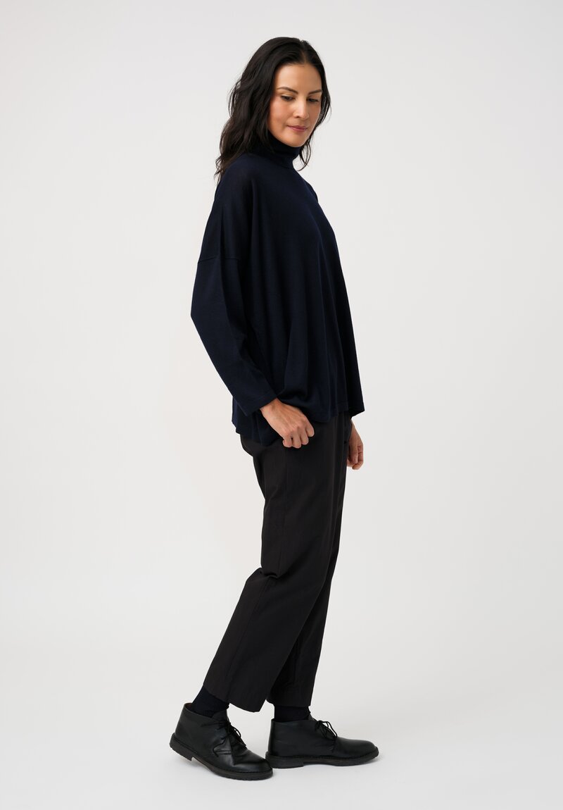 Eskandar Ultra Fine Cashmere Scrunch Neck Sweater in Dark Navy