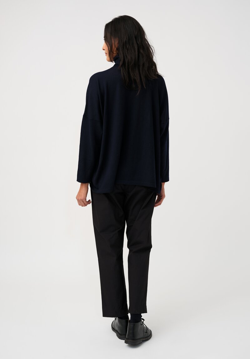 Eskandar Ultra Fine Cashmere Scrunch Neck Sweater in Dark Navy
