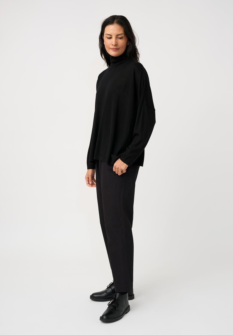 Eskandar Ultra Fine Cashmere Scrunch Neck Sweater in Jet Black