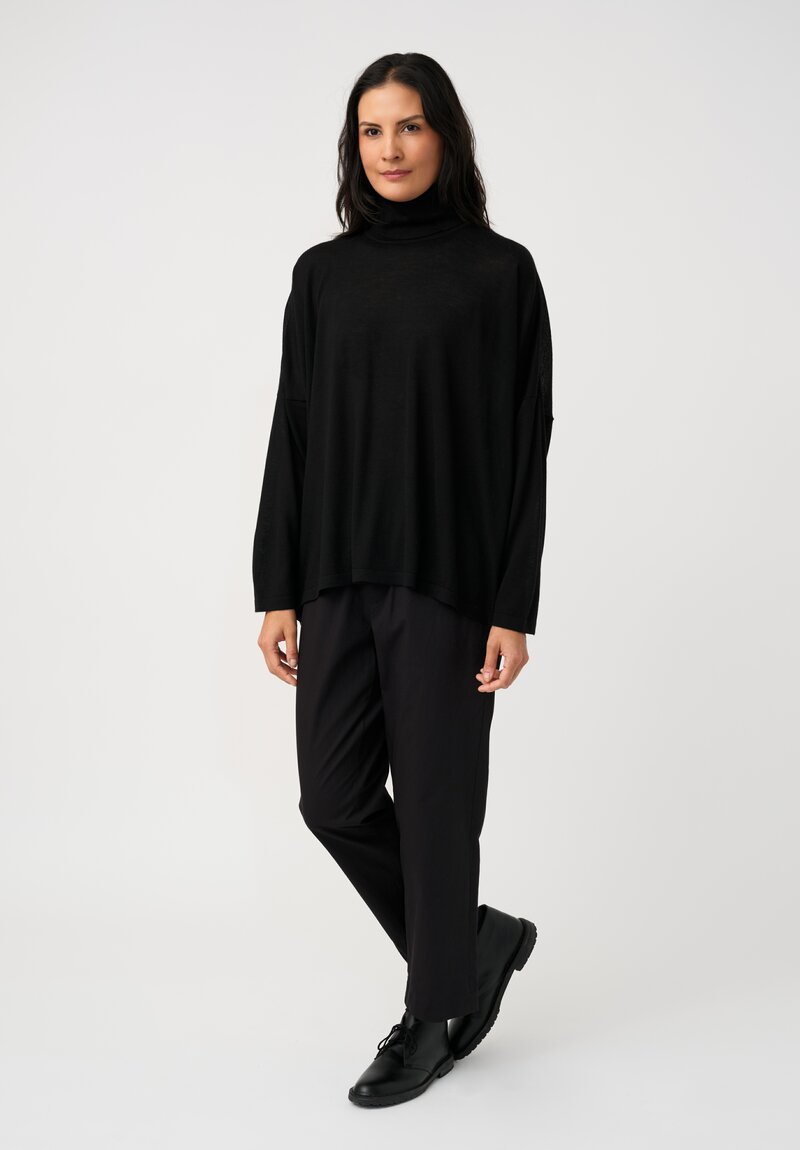 Eskandar Ultra Fine Cashmere Scrunch Neck Sweater in Jet Black