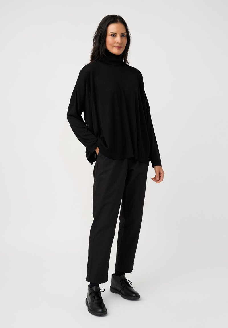 Eskandar Ultra Fine Cashmere Scrunch Neck Sweater in Jet Black