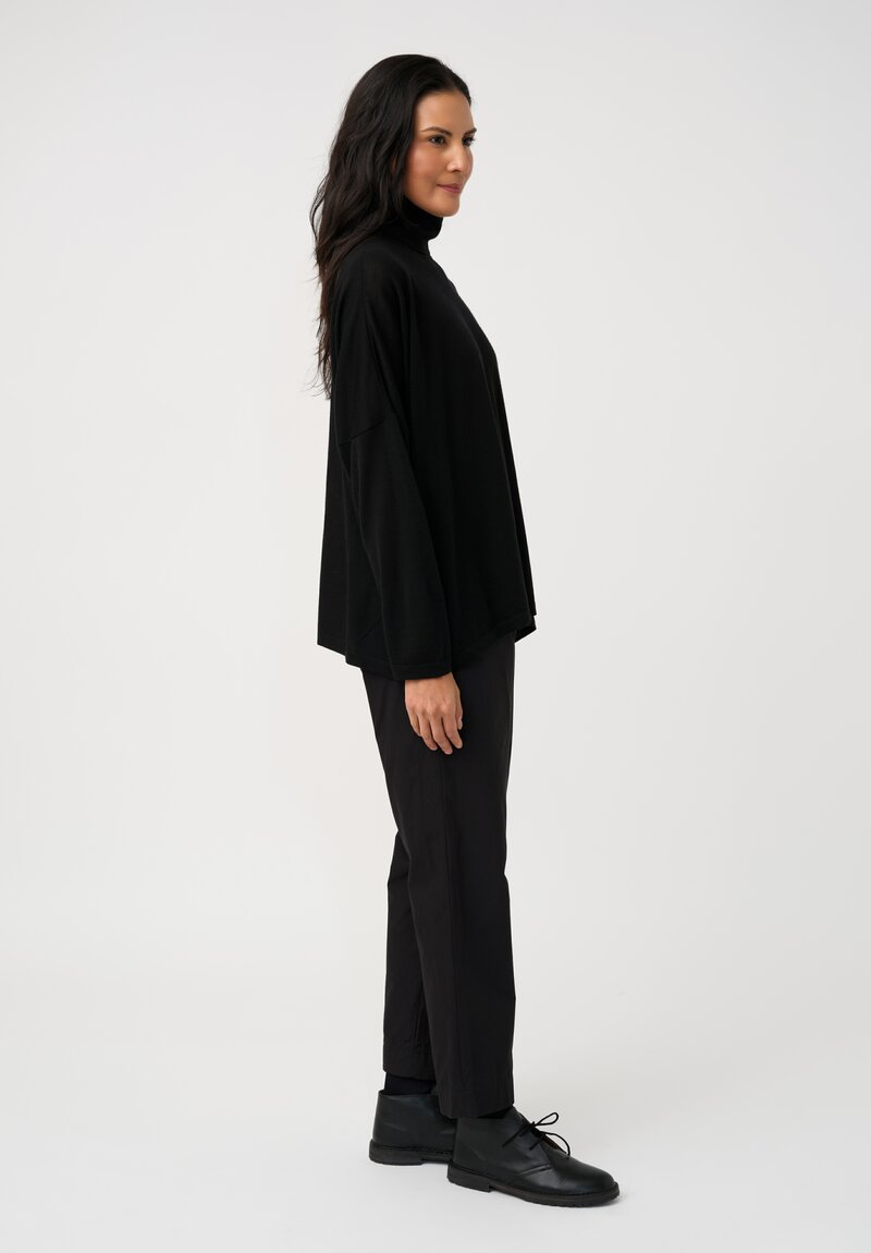 Eskandar Ultra Fine Cashmere Scrunch Neck Sweater in Jet Black