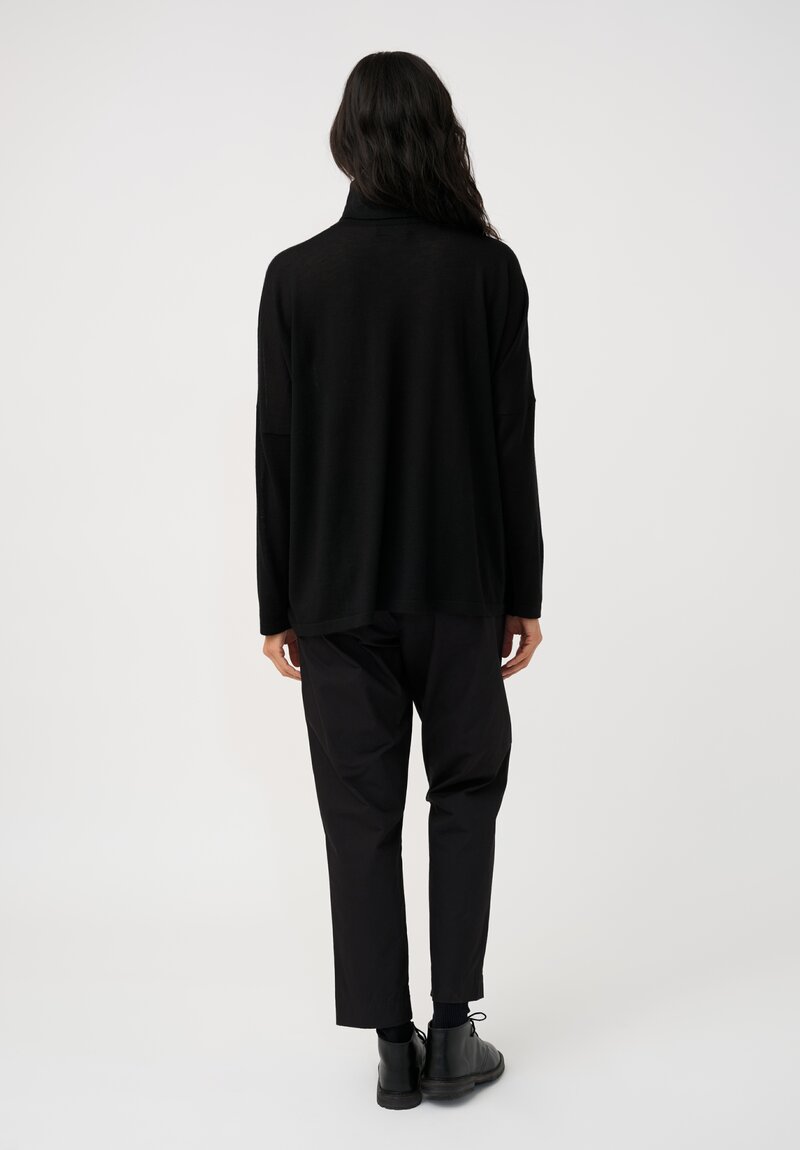 Eskandar Ultra Fine Cashmere Scrunch Neck Sweater in Jet Black