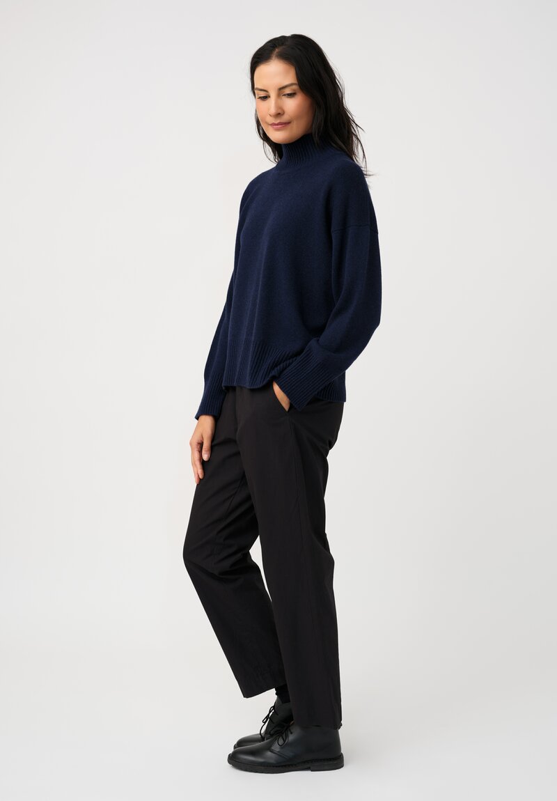 Eskandar Cashmere High Neck Ribbed Edge Sweater in Ink Navy