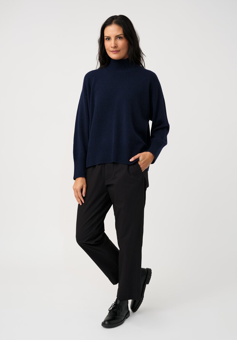 Eskandar Cashmere High Neck Ribbed Edge Sweater in Ink Navy