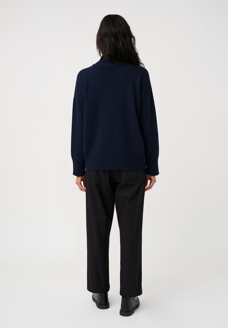 Eskandar Cashmere High Neck Ribbed Edge Sweater in Ink Navy