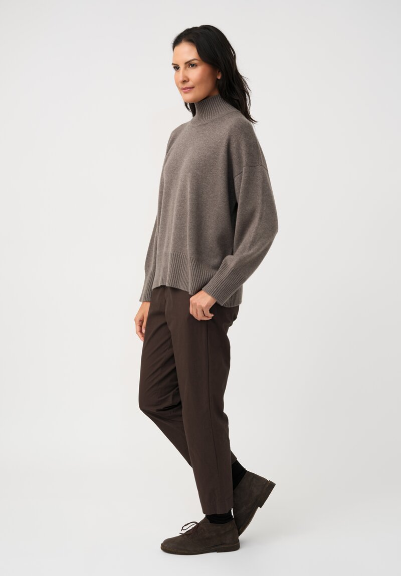 Eskandar Cashmere High Neck Ribbed Edge Sweater in Bison Gray