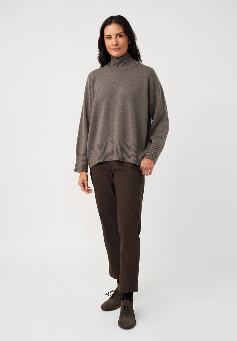 Eskandar Cashmere High Neck Ribbed Edge Sweater in Bison Gray