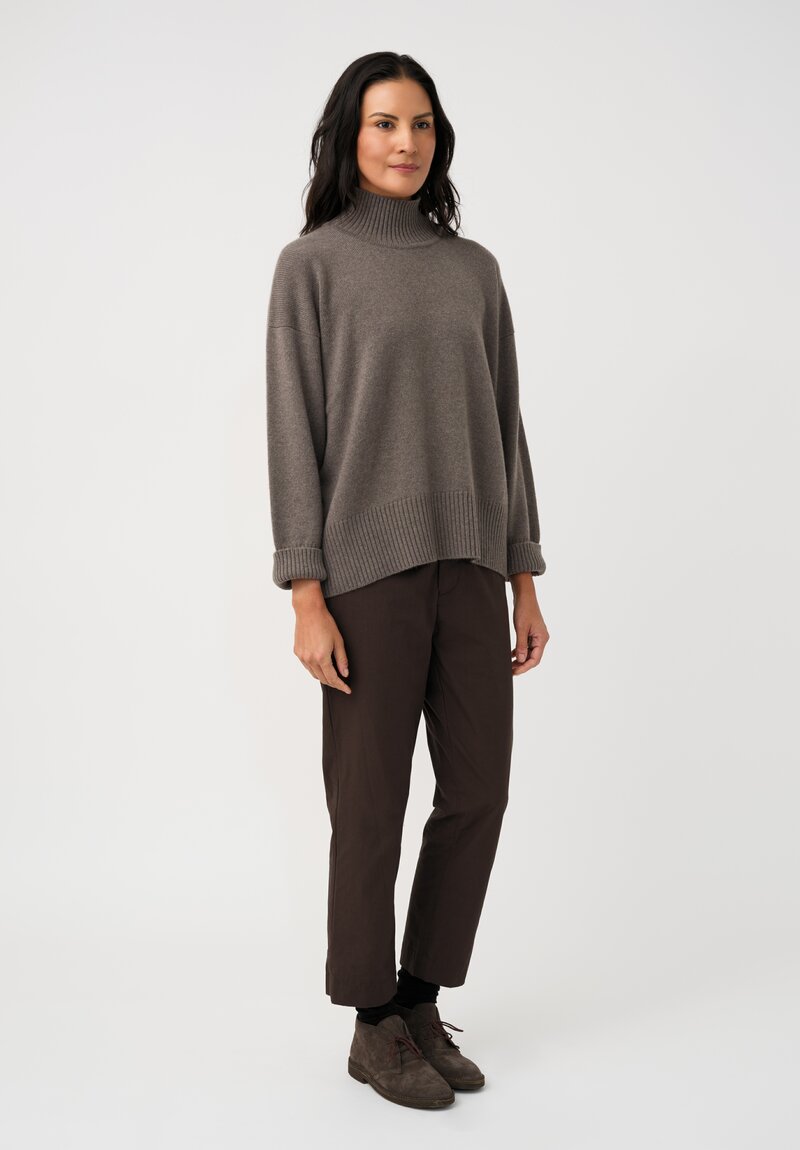 Eskandar Cashmere High Neck Ribbed Edge Sweater in Bison Gray