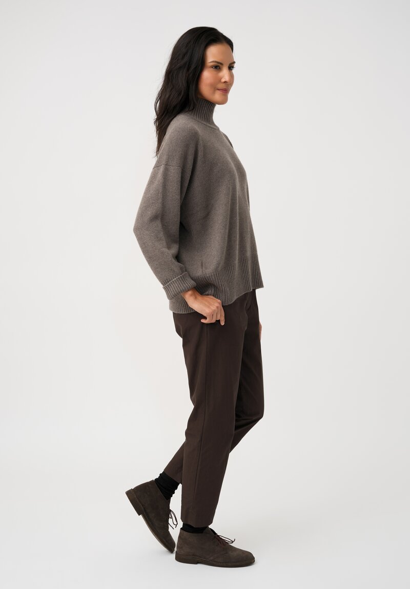 Eskandar Cashmere High Neck Ribbed Edge Sweater in Bison Gray