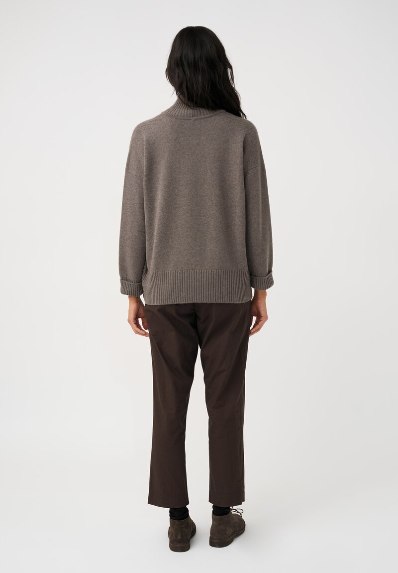 Eskandar Cashmere High Neck Ribbed Edge Sweater in Bison Gray