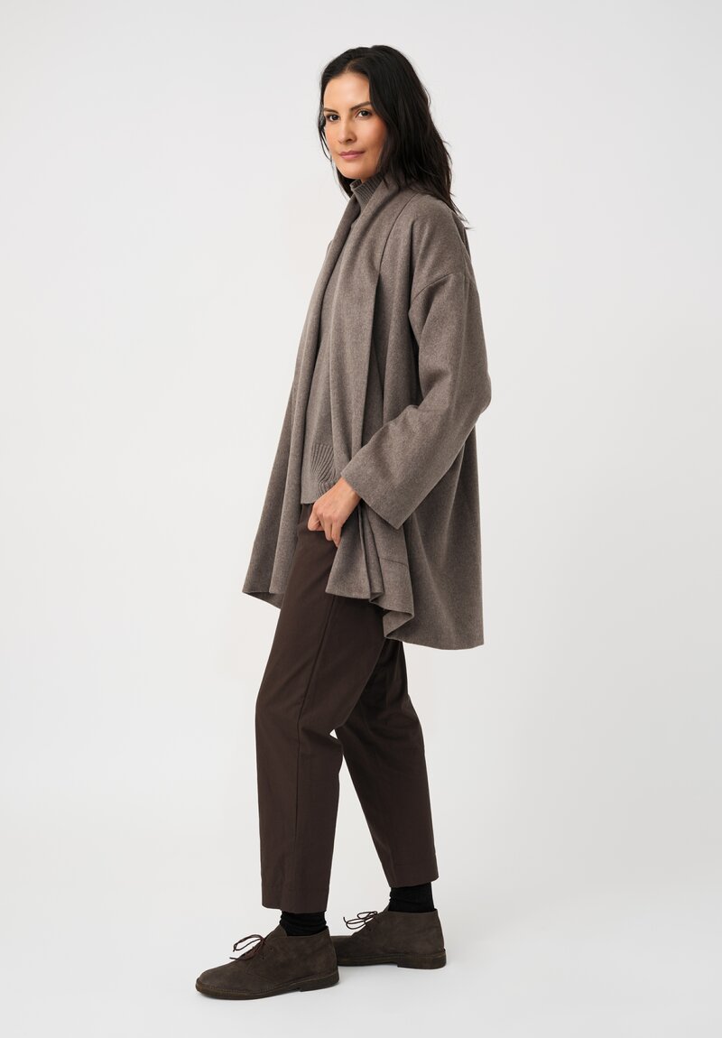 Eskandar Cashmere Shawl Collar Open Coat in Dark Natural