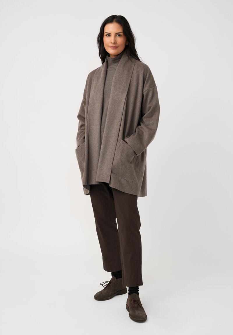 Eskandar Cashmere Shawl Collar Open Coat in Dark Natural
