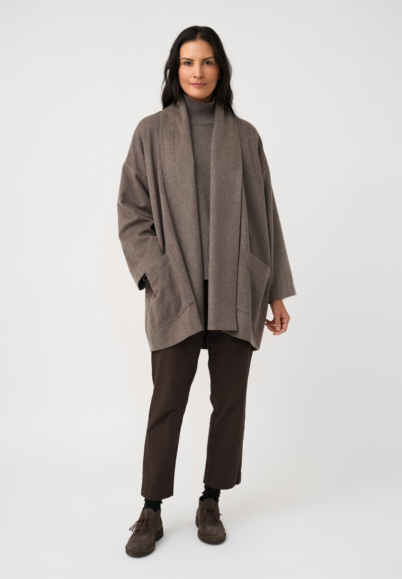 Eskandar Cashmere Shawl Collar Open Coat in Dark Natural