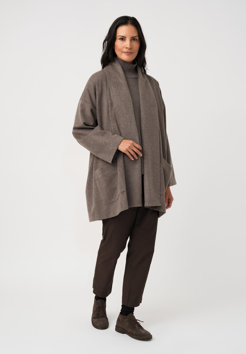 Eskandar Cashmere Shawl Collar Open Coat in Dark Natural