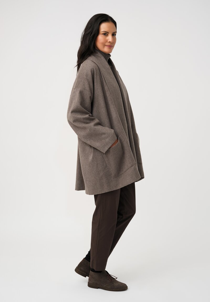 Eskandar Cashmere Shawl Collar Open Coat in Dark Natural