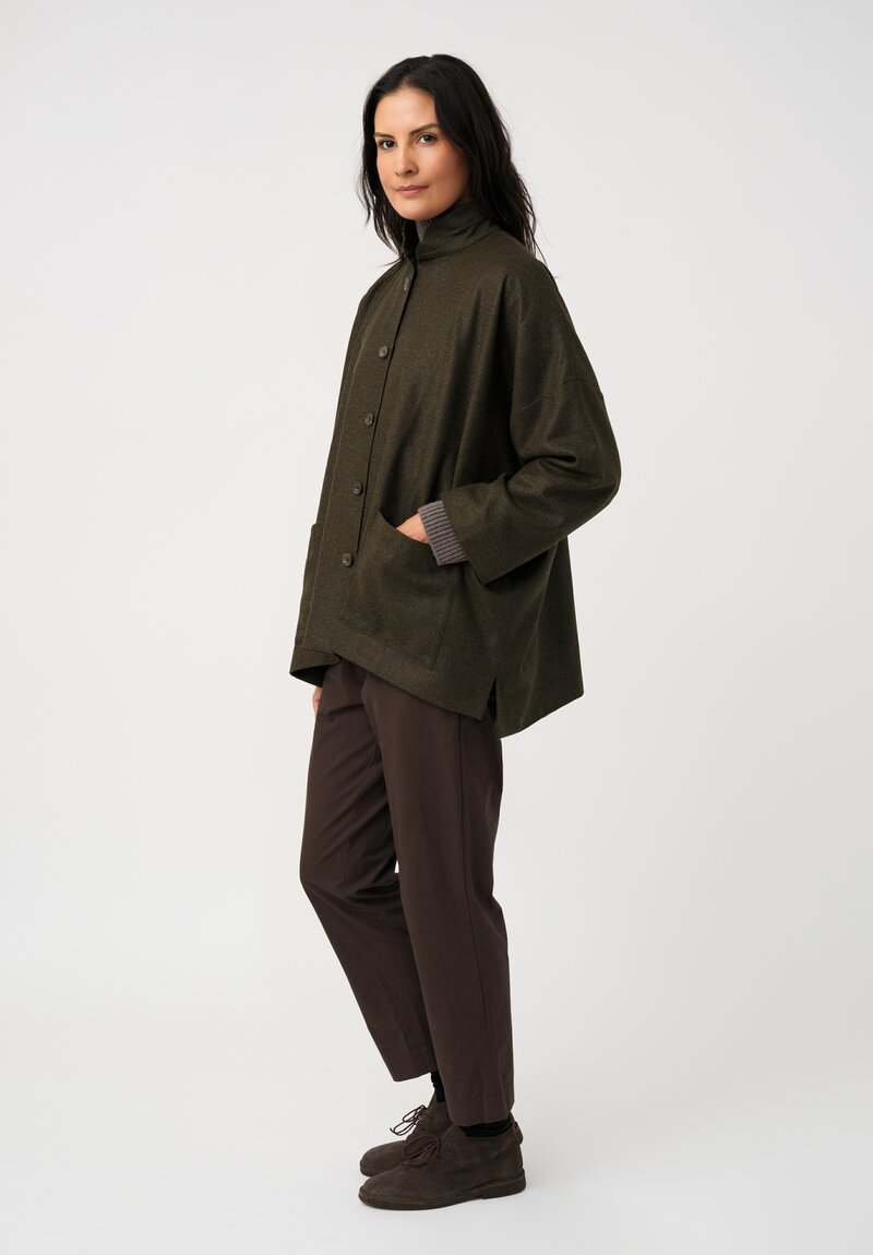 Eskandar Silk Blend Double Stand Collar Jacket in Bronze Olive