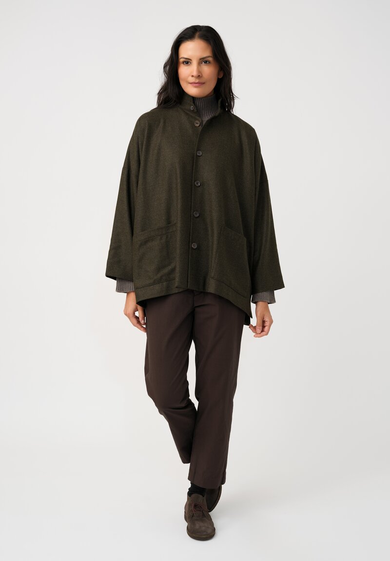 Eskandar Silk Blend Double Stand Collar Jacket in Bronze Olive