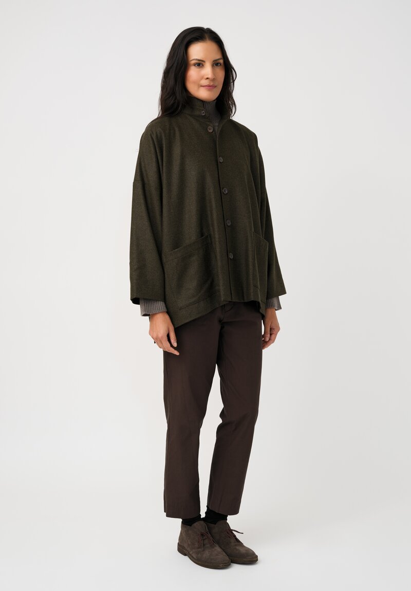 Eskandar Silk Blend Double Stand Collar Jacket in Bronze Olive