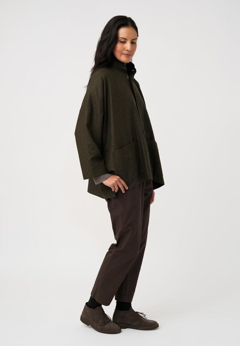 Eskandar Silk Blend Double Stand Collar Jacket in Bronze Olive