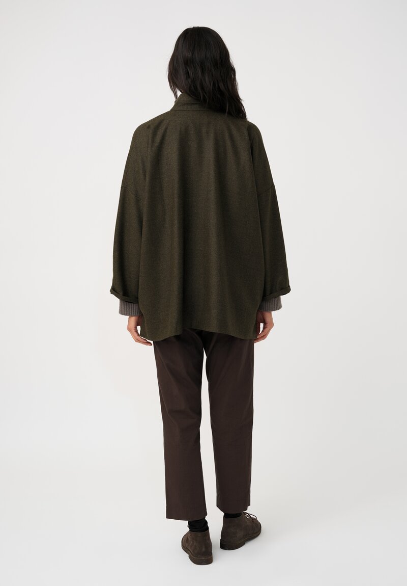 Eskandar Silk Blend Double Stand Collar Jacket in Bronze Olive