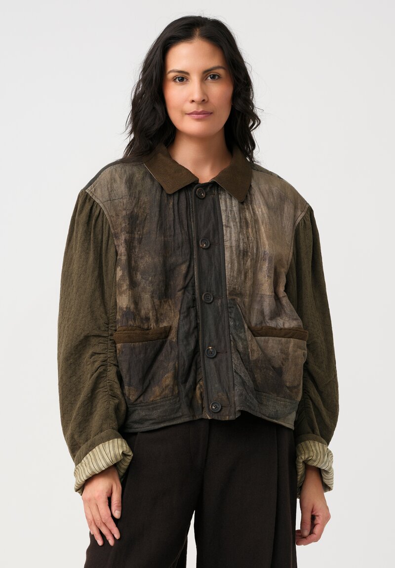 Ziggy Chen Cotton Stardust Bomber Jacket in Marbled Olive Green