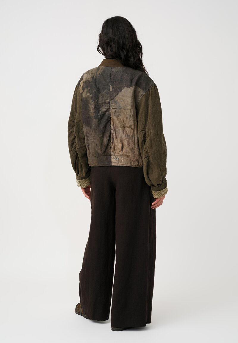 Ziggy Chen Cotton Stardust Bomber Jacket in Marbled Olive Green