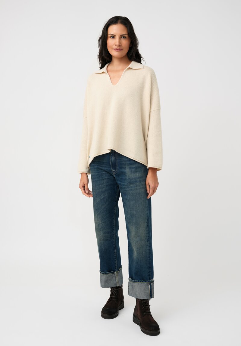 Alanui Cashmere & Cotton Finest Polo Sweater in Chalk White 