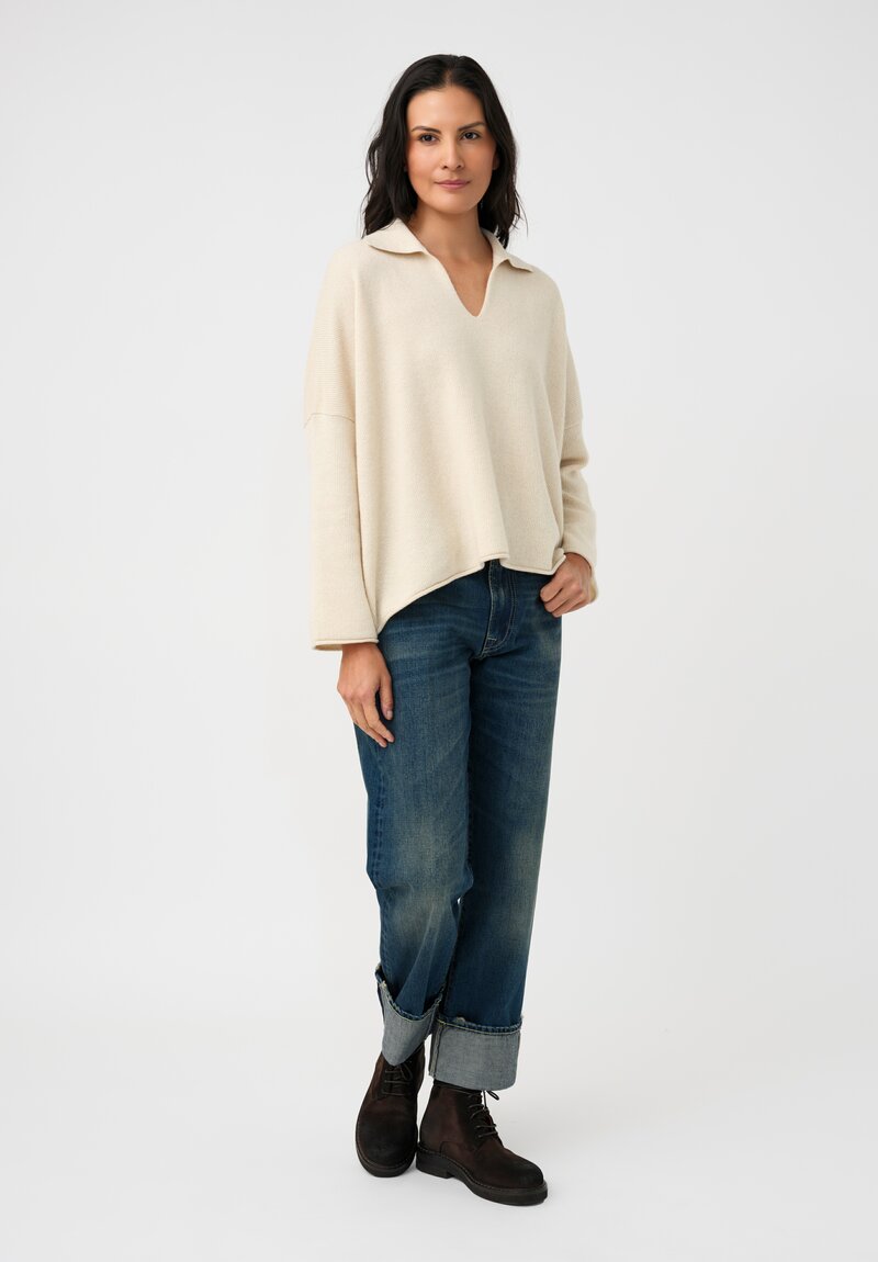 Alanui Cashmere & Cotton Finest Polo Sweater in Chalk White 